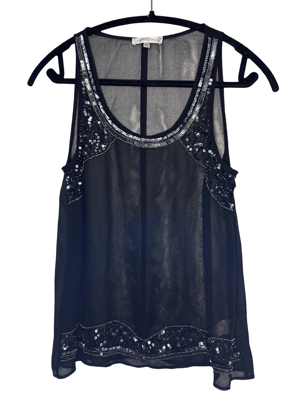 Beaded & Sequin-Trim Sheer Tank Top